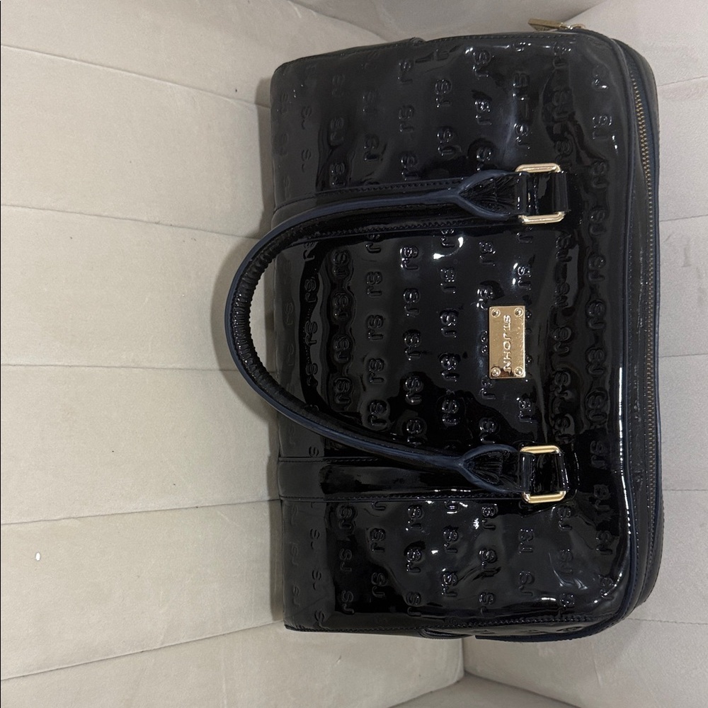 St. John Navy Blue Embossed Satchel